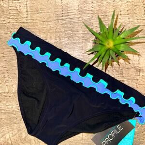Gottex Profile Wave Trim Bikini‎ Bottoms Sz 8 Black, Purple, Teal Retro Y2K Swim